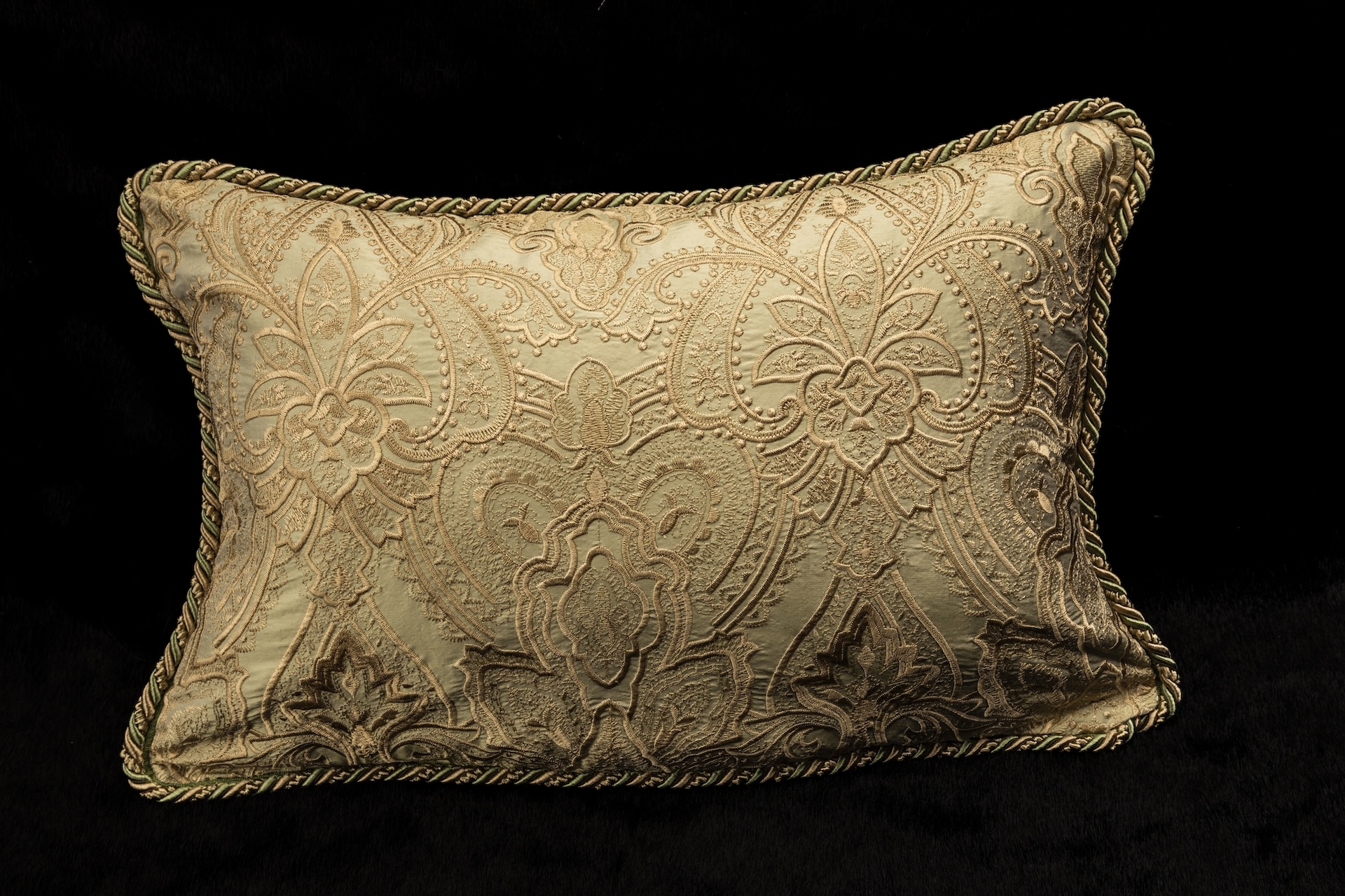 Green Embossed Silk Cushion