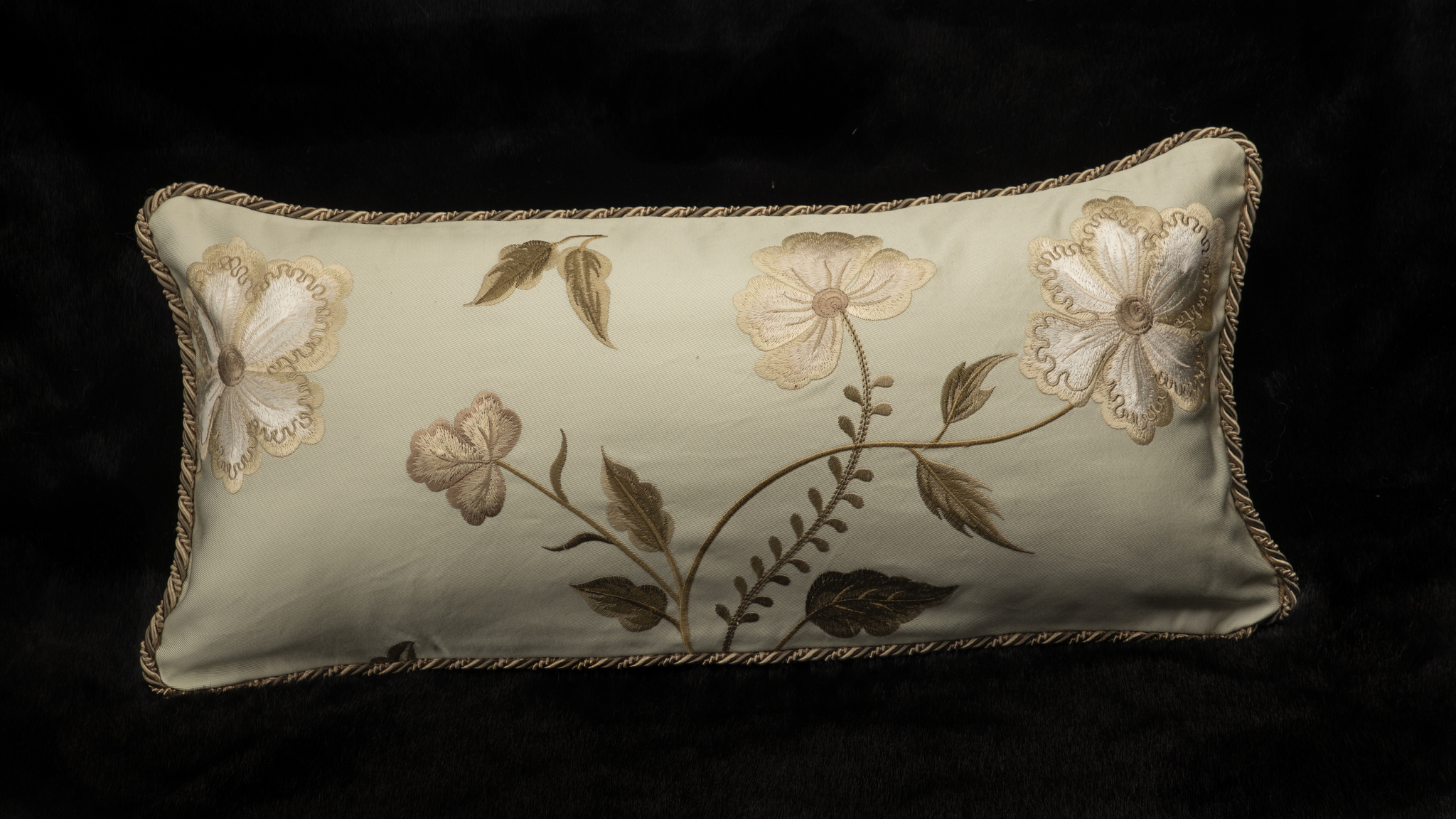 White Flowers Embroidered Silk Cushion