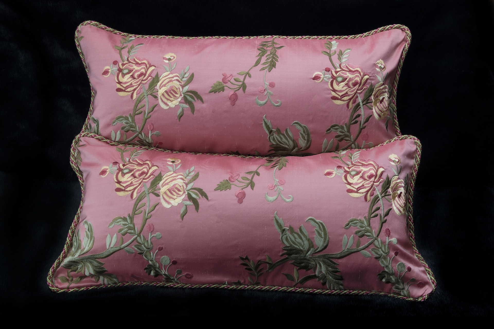 Pink Silk Embroidered Cushions (Pair)