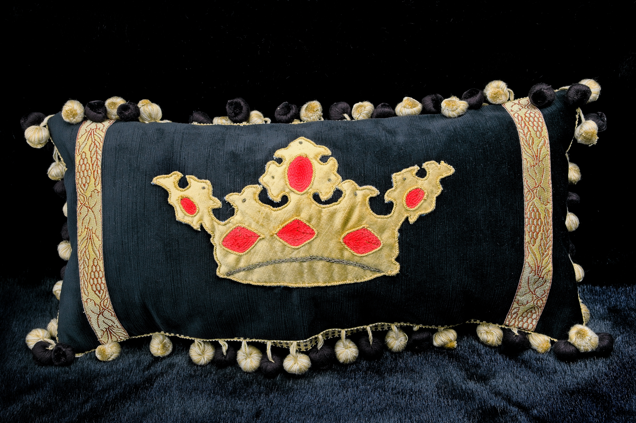 Black and Gold Crown Appliqué Cushion