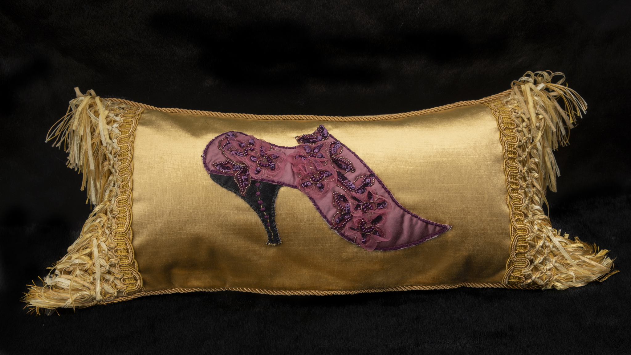 Gold Cinderella Slipper Appliqué Cushion