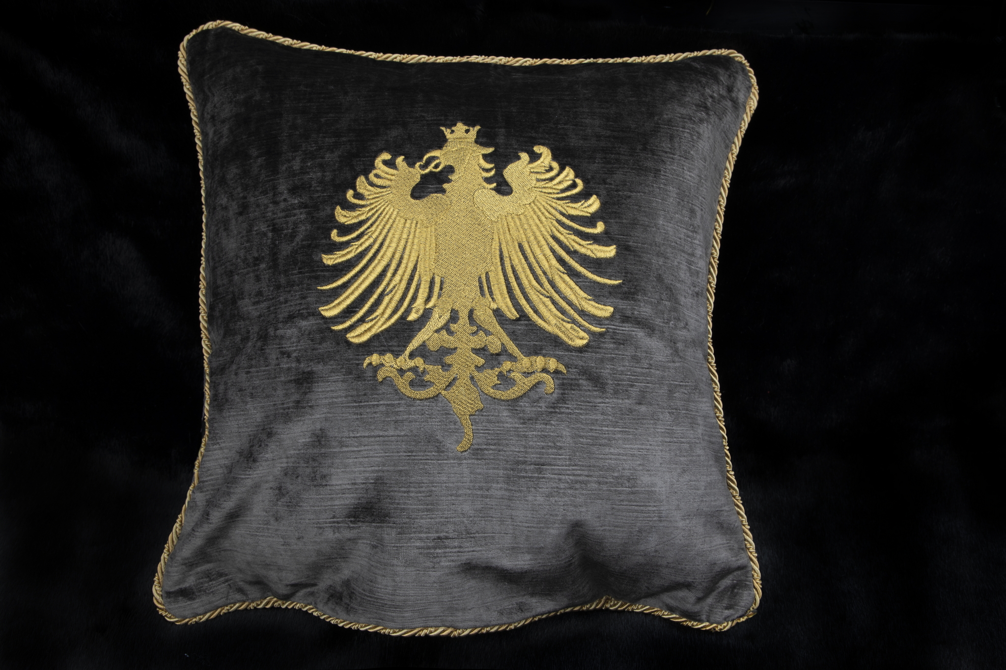 Grey Eagle With Crown Embroidered Cushion