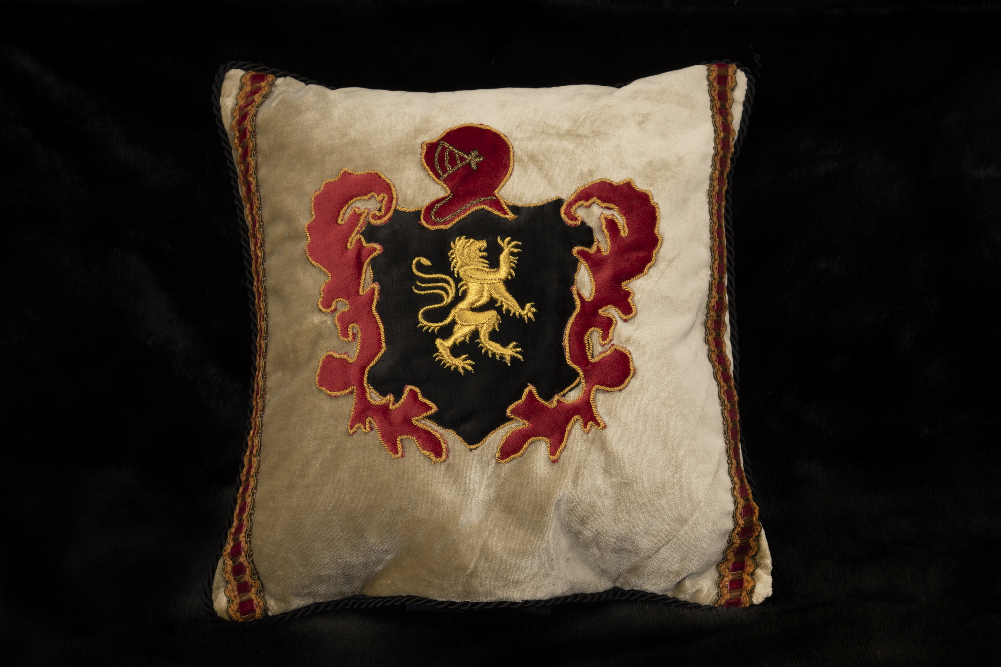 Beige Heraldic Appliqué Cushion