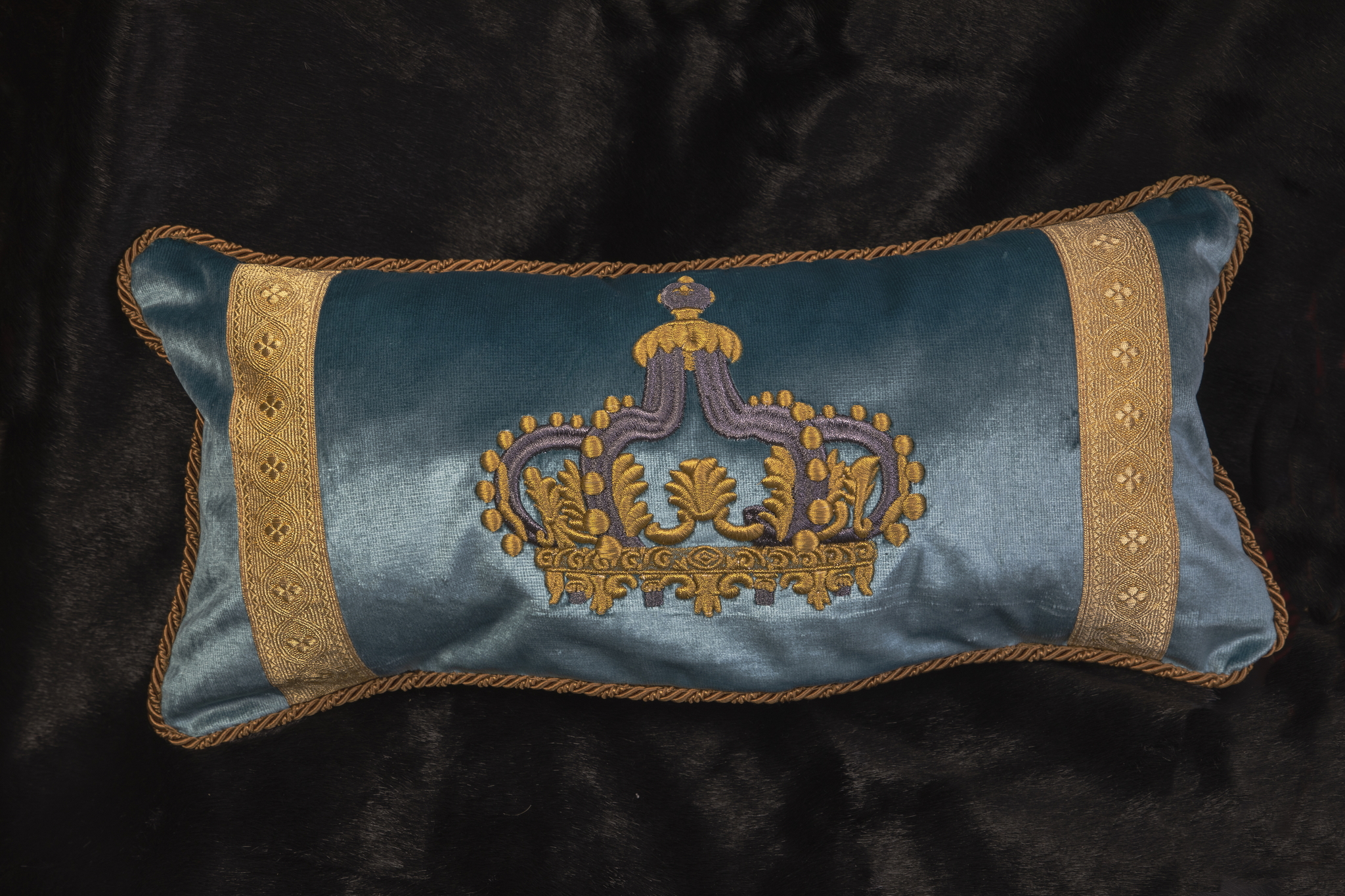 Blue Royal Crown Embroidered Cushion