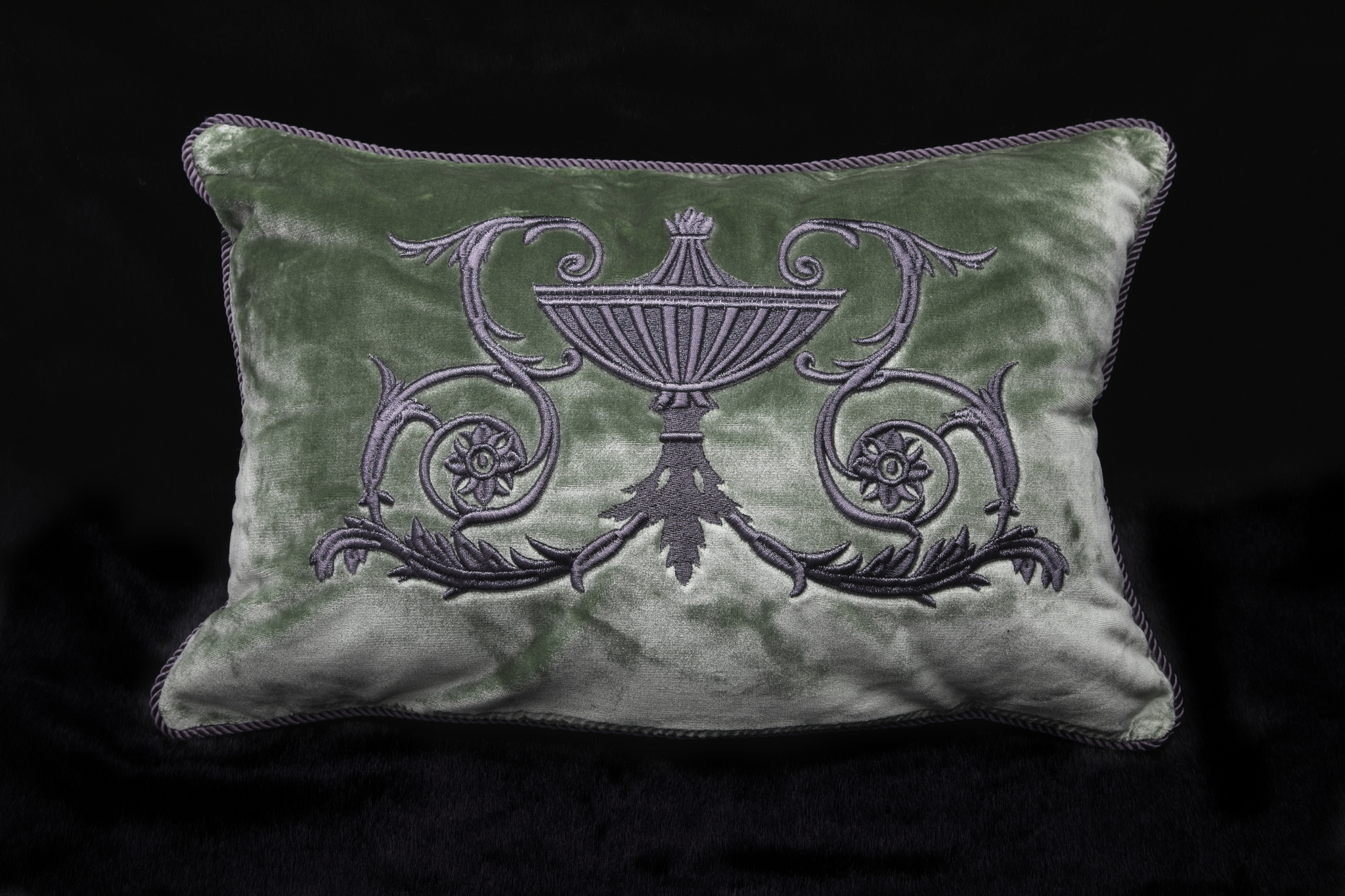 Green and Silver Metallic Embroidered Cushion