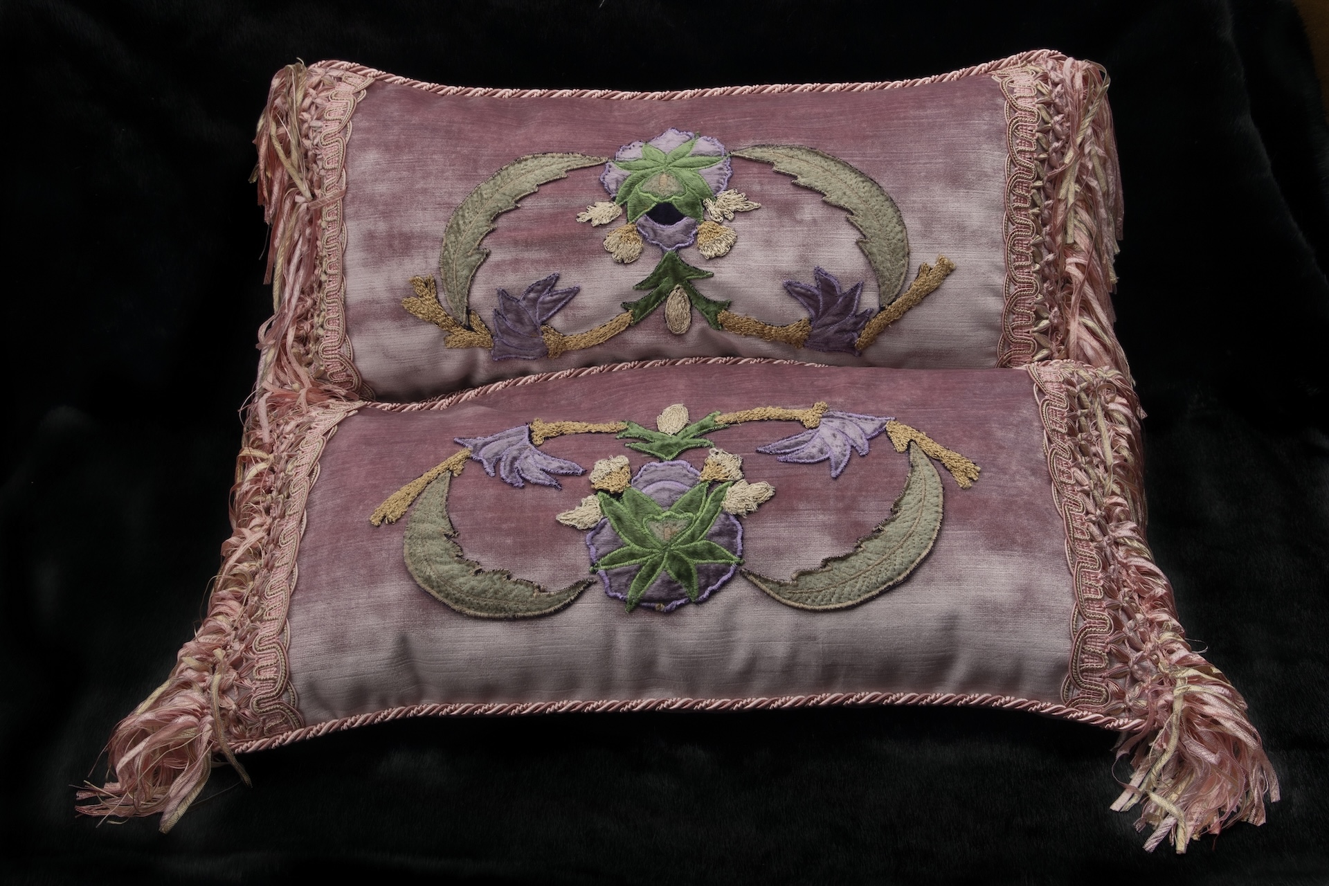 Pink Flower Motif Appliqué Cushions (Pair)