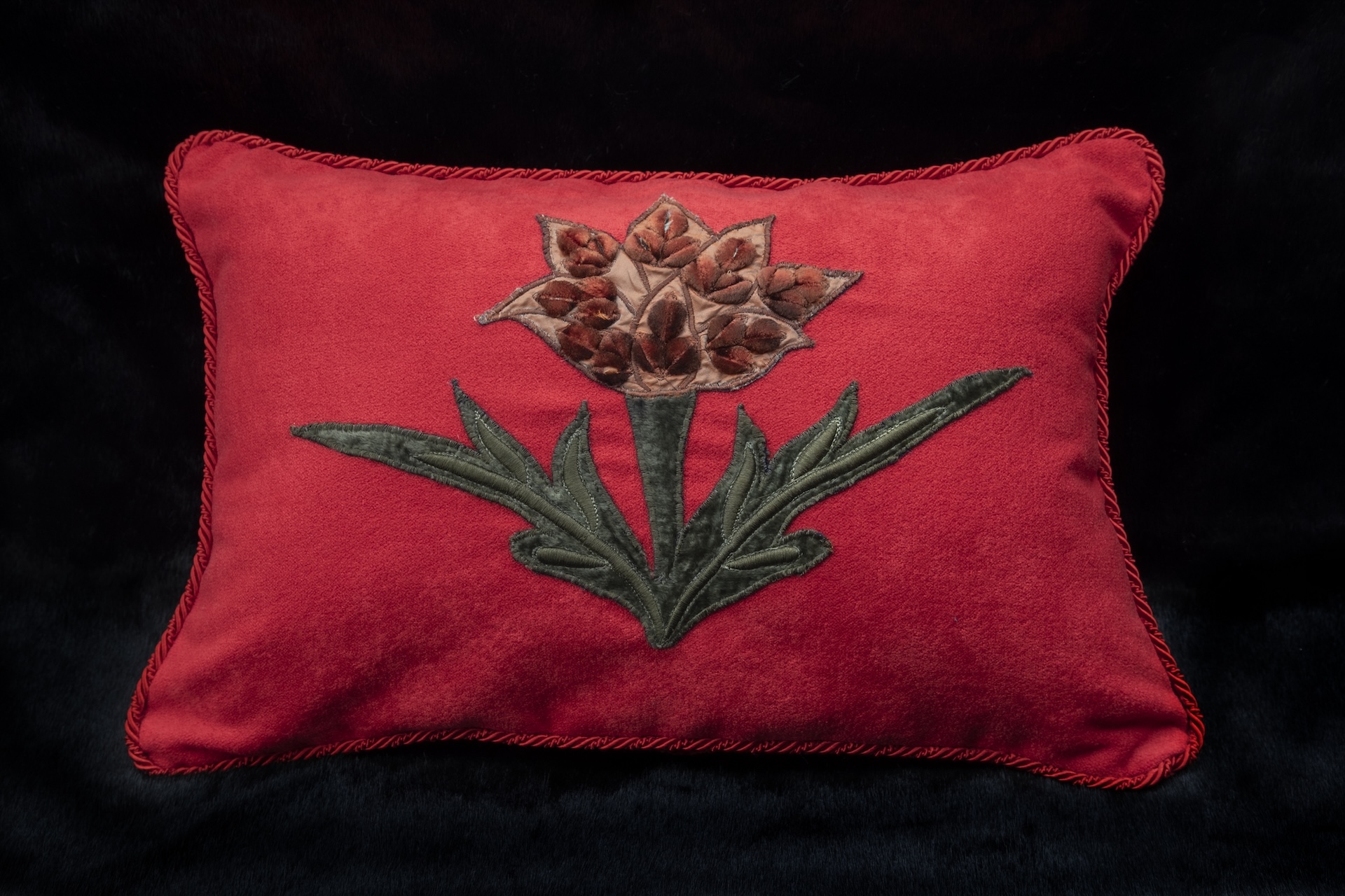 Bold Red Flower Appliqué Cushion